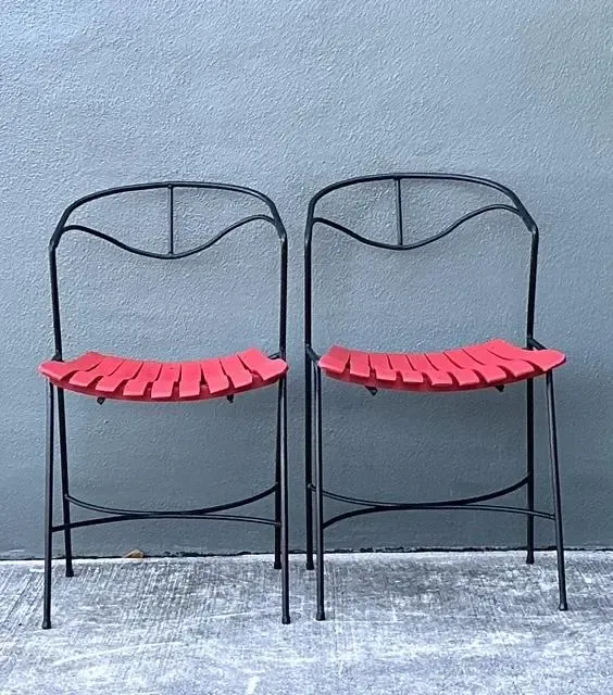 Vintage Wrought Iron Slat Chairs After Arthur Umanoff - A Pair — additional photo 5