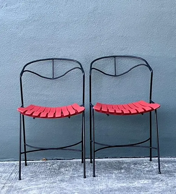 Vintage Wrought Iron Slat Chairs After Arthur Umanoff - A Pair — additional photo 6