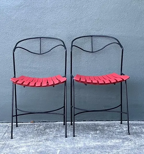 Vintage Wrought Iron Slat Chairs After Arthur Umanoff - A Pair — additional photo 7