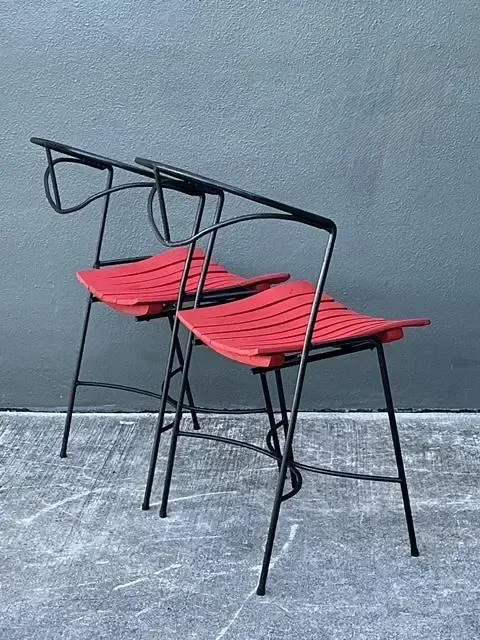 Vintage Wrought Iron Slat Chairs After Arthur Umanoff - A Pair — additional photo 8