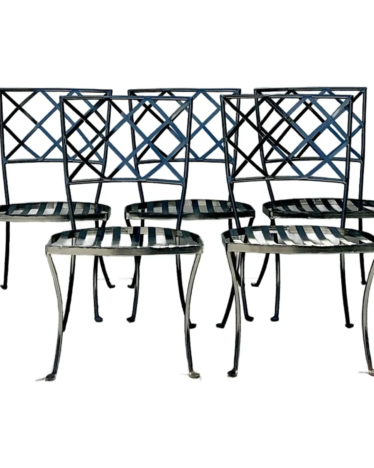 Vintage Wrought Iron Trellis Dining Chairs - Set of 5