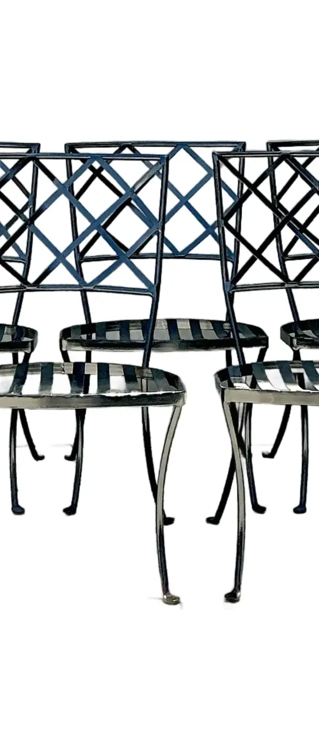 Vintage Wrought Iron Trellis Dining Chairs - Set of 5