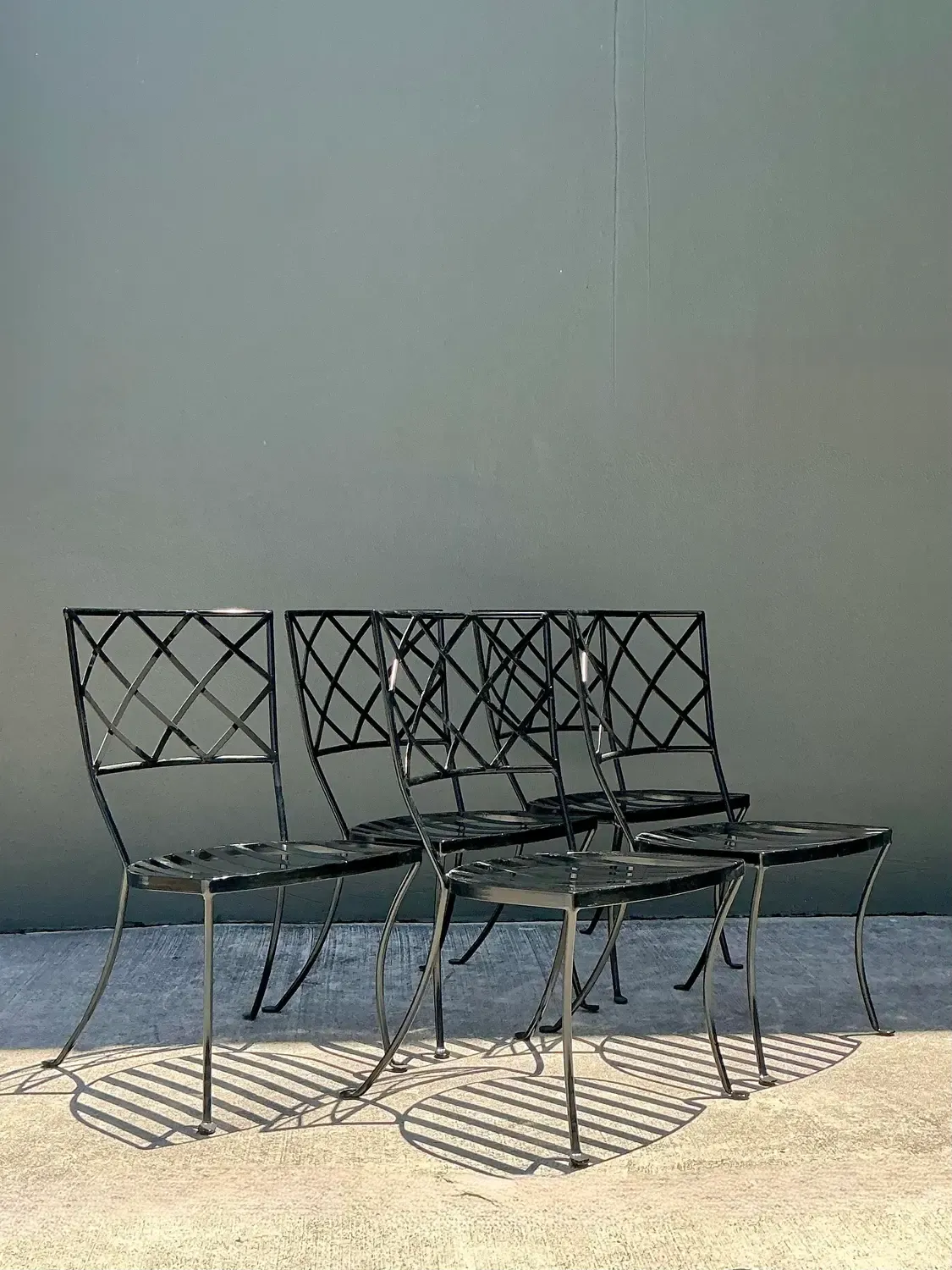 Vintage Wrought Iron Trellis Dining Chairs - Set of 5 — additional photo 1