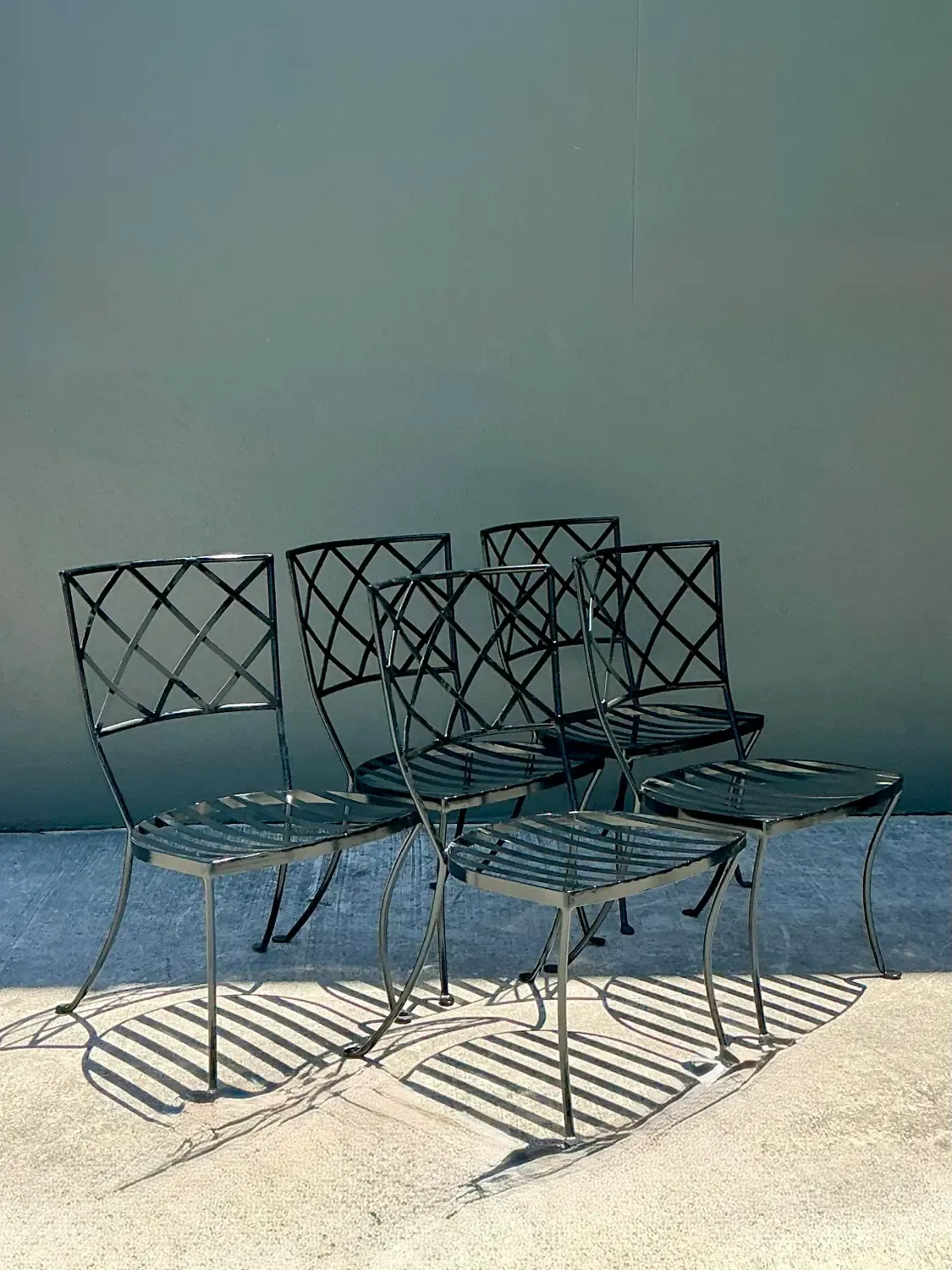 Vintage Wrought Iron Trellis Dining Chairs - Set of 5 — additional photo 2