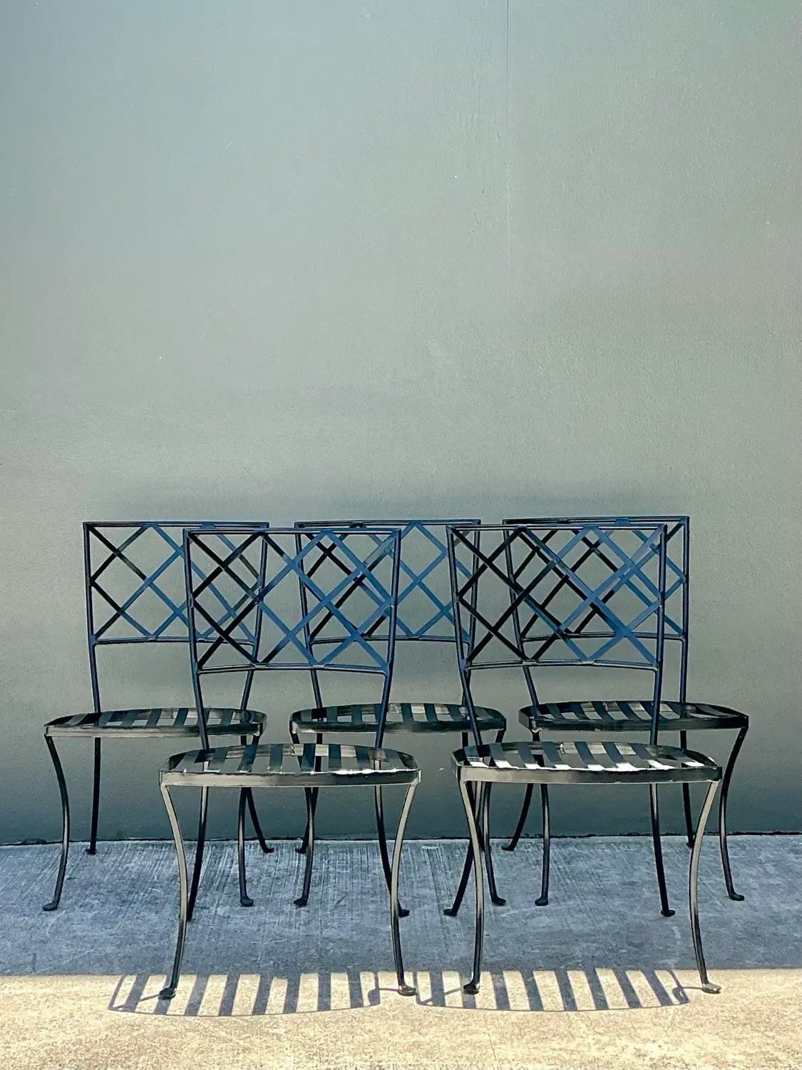 Vintage Wrought Iron Trellis Dining Chairs - Set of 5 — additional photo 3