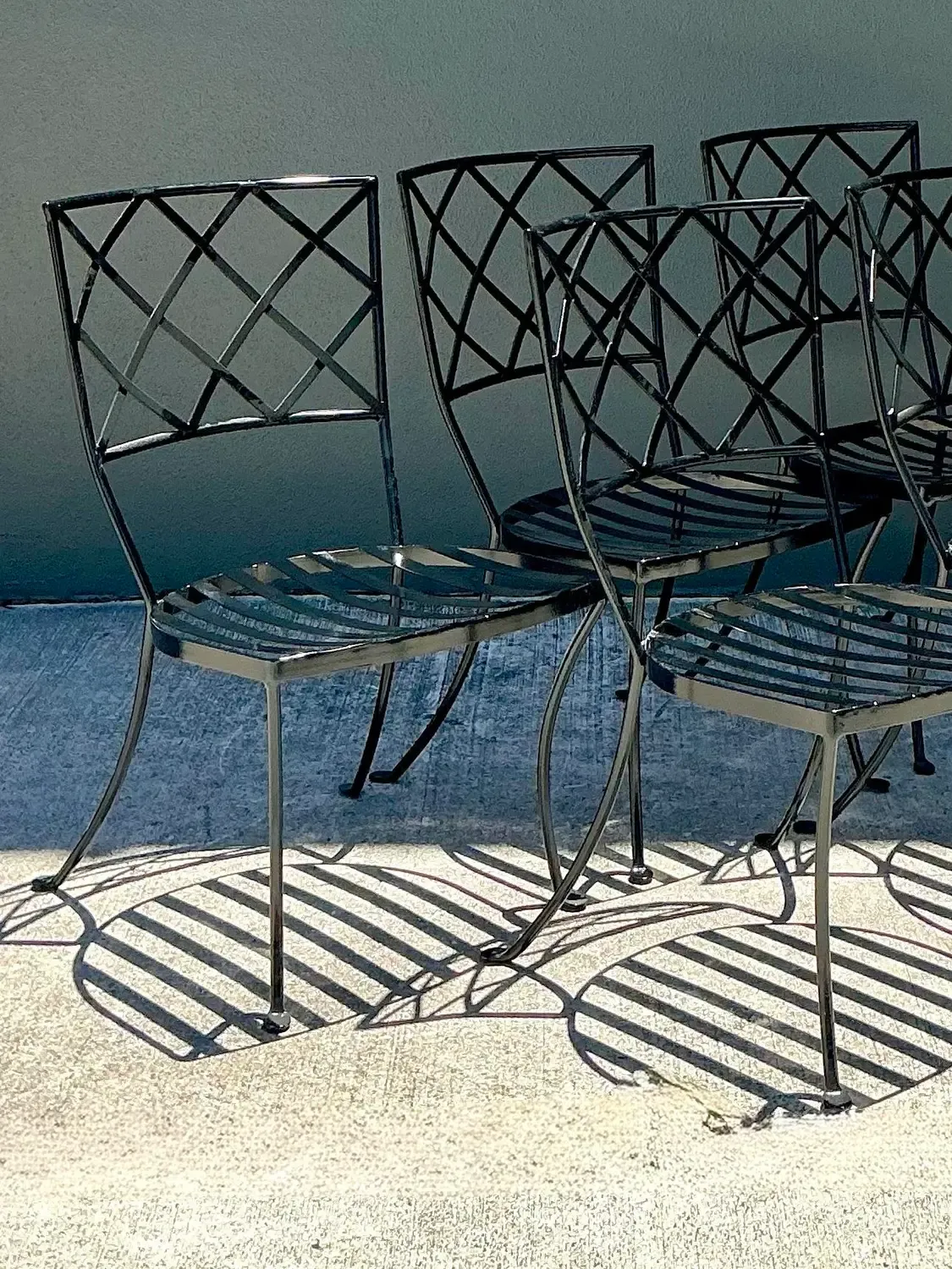 Vintage Wrought Iron Trellis Dining Chairs - Set of 5 — additional photo 5