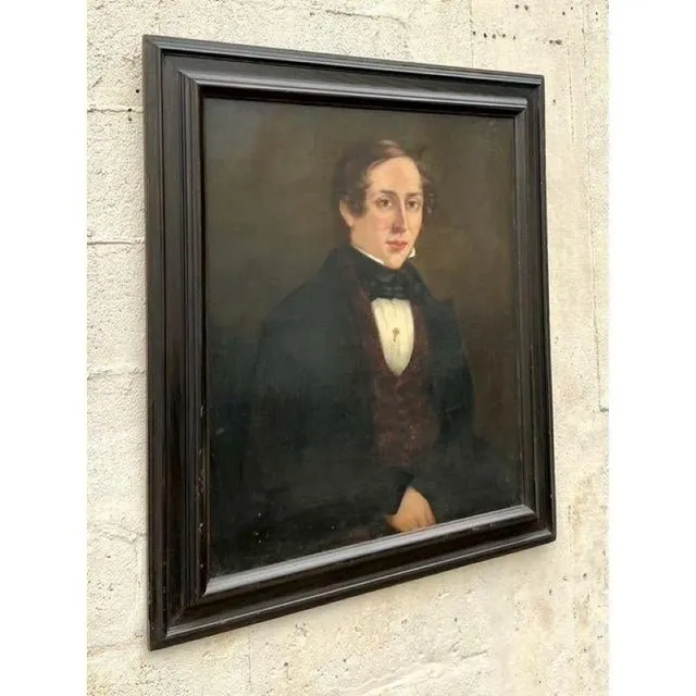 Vintage Boho Original Oil Portrait on Canvas - Canvas, 31.25W x 36.5H — additional photo 3