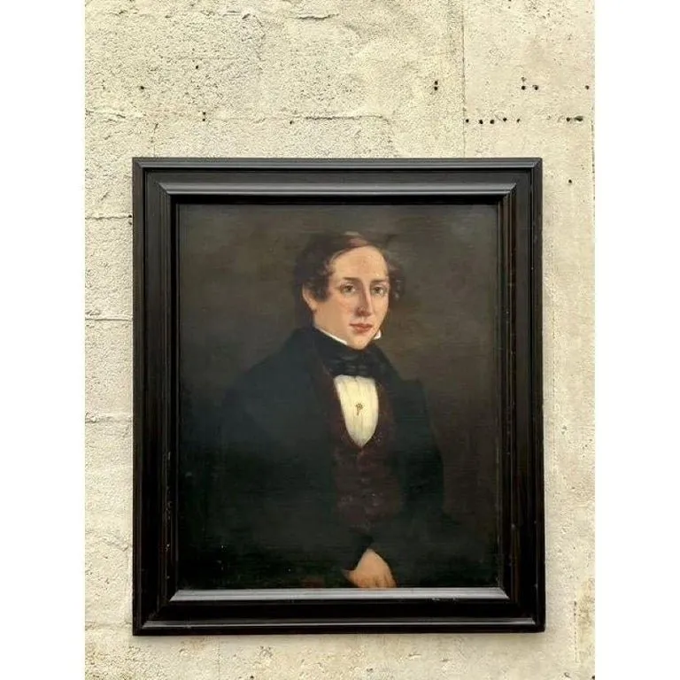 Vintage Boho Original Oil Portrait on Canvas - Canvas, 31.25W x 36.5H — additional photo 1