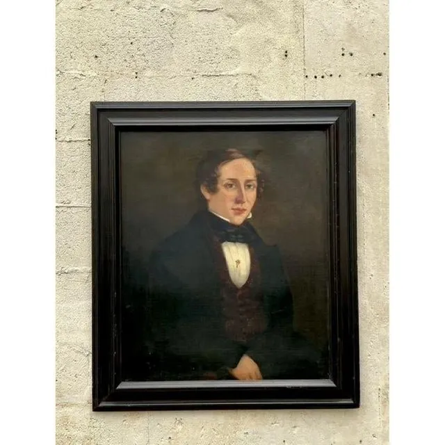 Vintage Boho Original Oil Portrait on Canvas - Canvas, 31.25W x 36.5H — additional photo 7