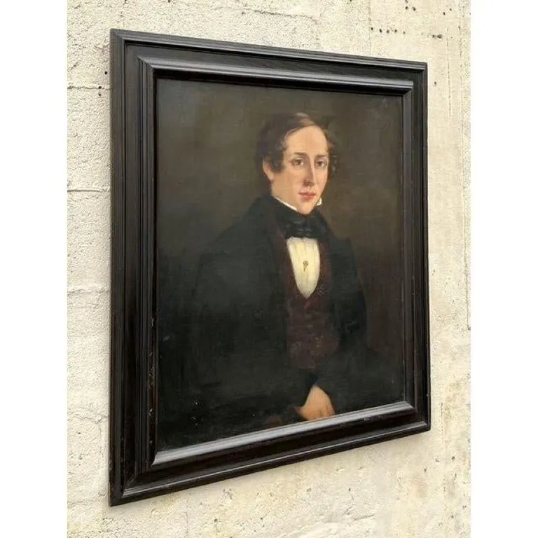 Vintage Boho Original Oil Portrait on Canvas - Canvas, 31.25W x 36.5H — additional photo 5
